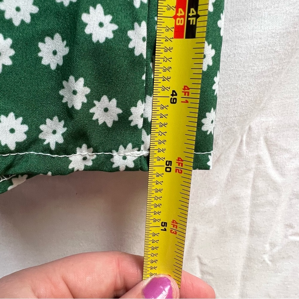 Boho Peasant Green White Floral Maxi Dress Size L - Picture 5 of 9
